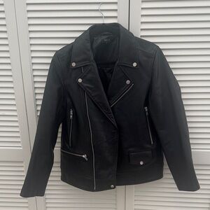 DSTLD Black Leather Jacket with Silver Accents